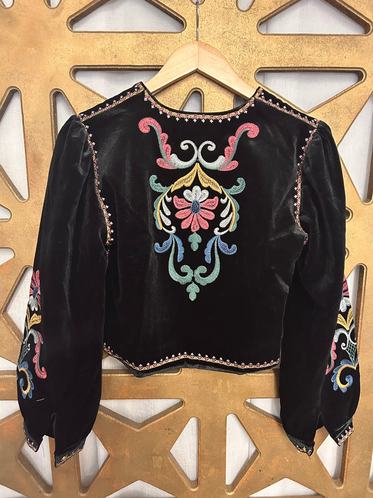Velvet Floral Embroidered Cardigan
