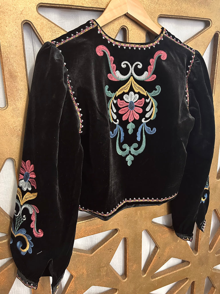 Velvet Floral Embroidered Cardigan