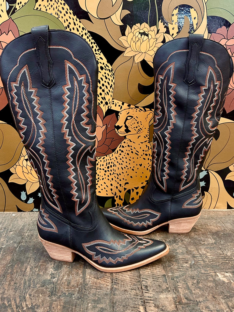 Tess Black Knee High Boots