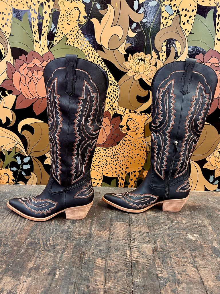 Tess Black Knee High Boots