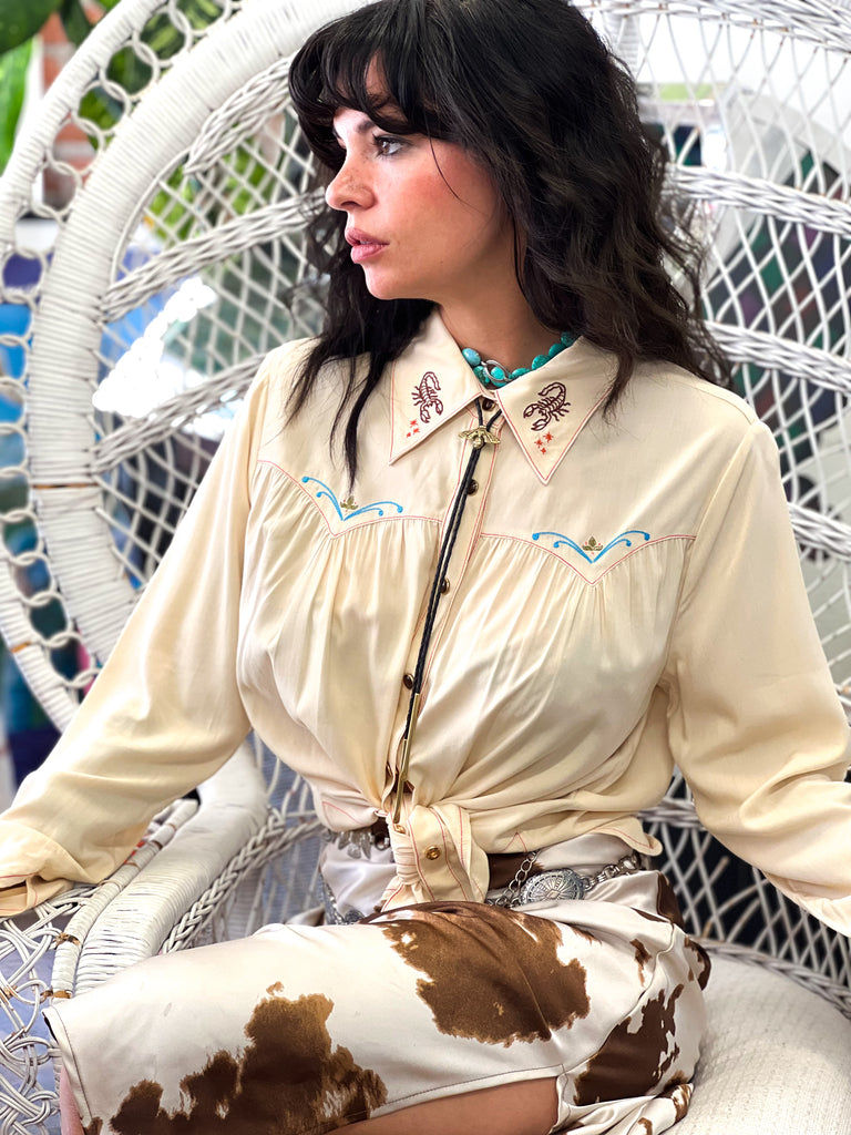 PREORDER Cream Desperado Pearl Snap Embroidered Blouse