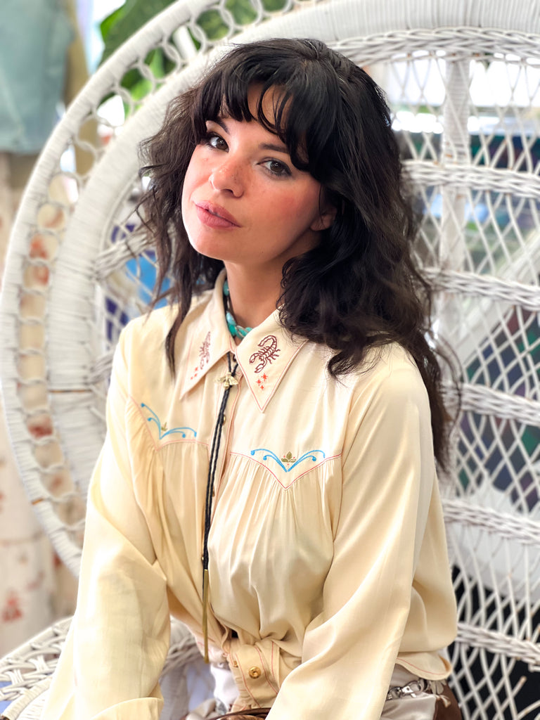 PREORDER Cream Desperado Pearl Snap Embroidered Blouse