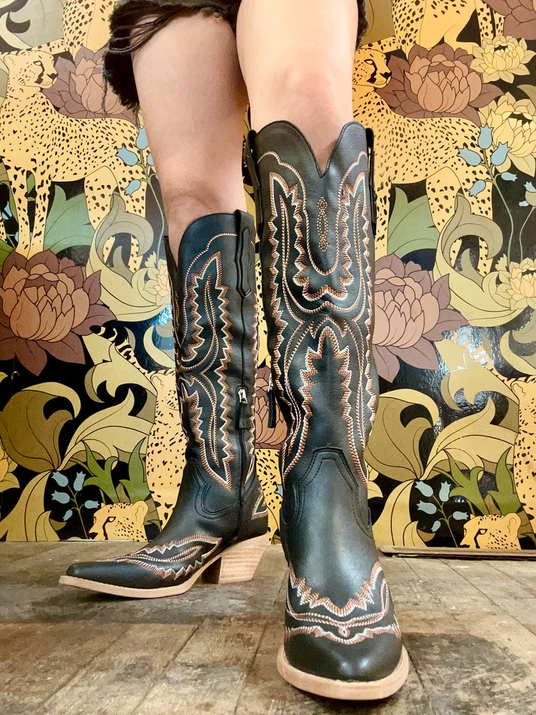 Tess Black Knee High Boots