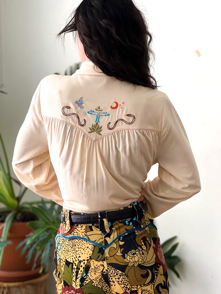 PREORDER Cream Desperado Pearl Snap Embroidered Blouse