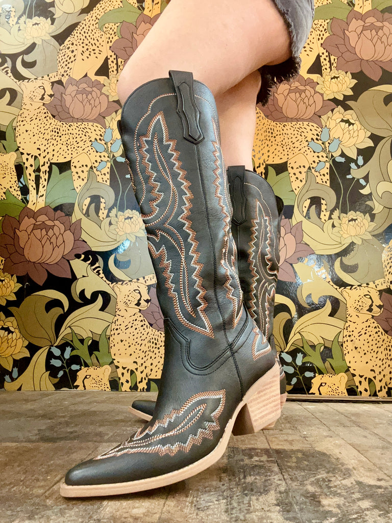 Tess Black Knee High Boots