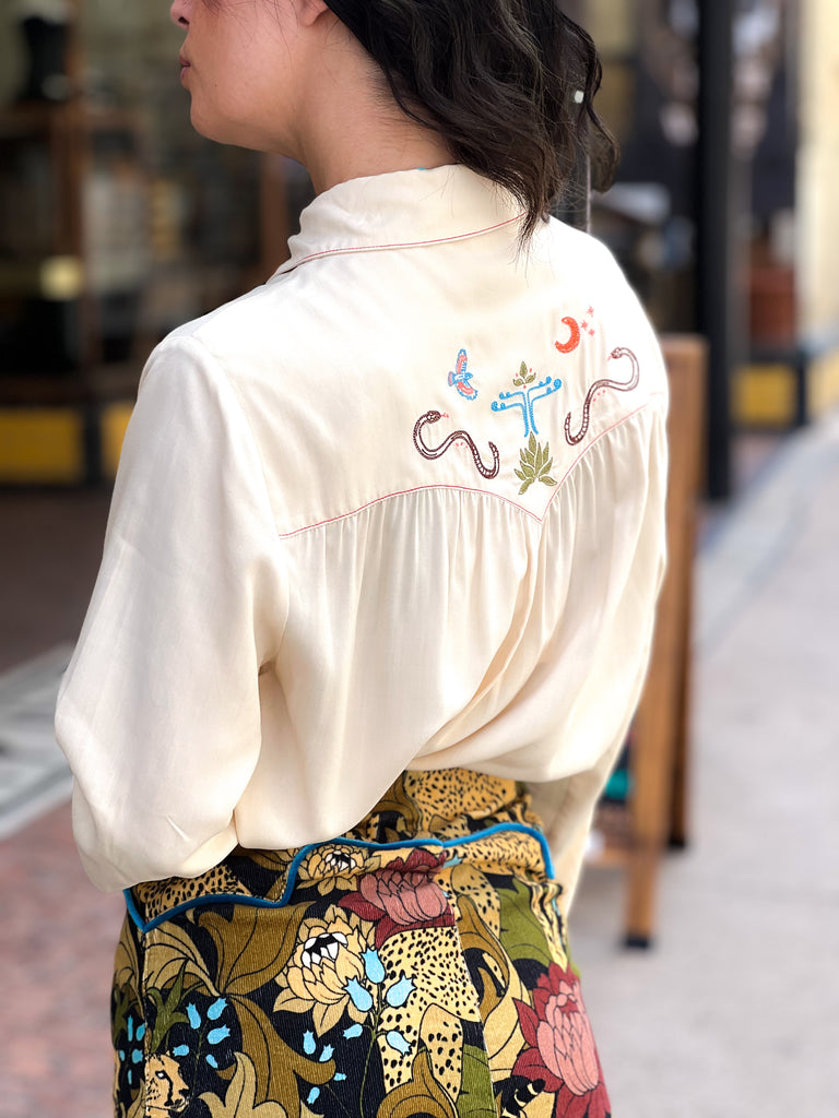 PREORDER Cream Desperado Pearl Snap Embroidered Blouse