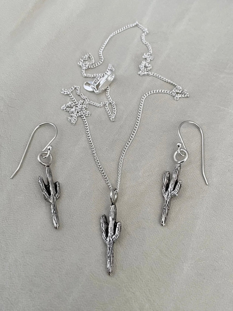 Tiny Saguaro Necklace + Earrings
