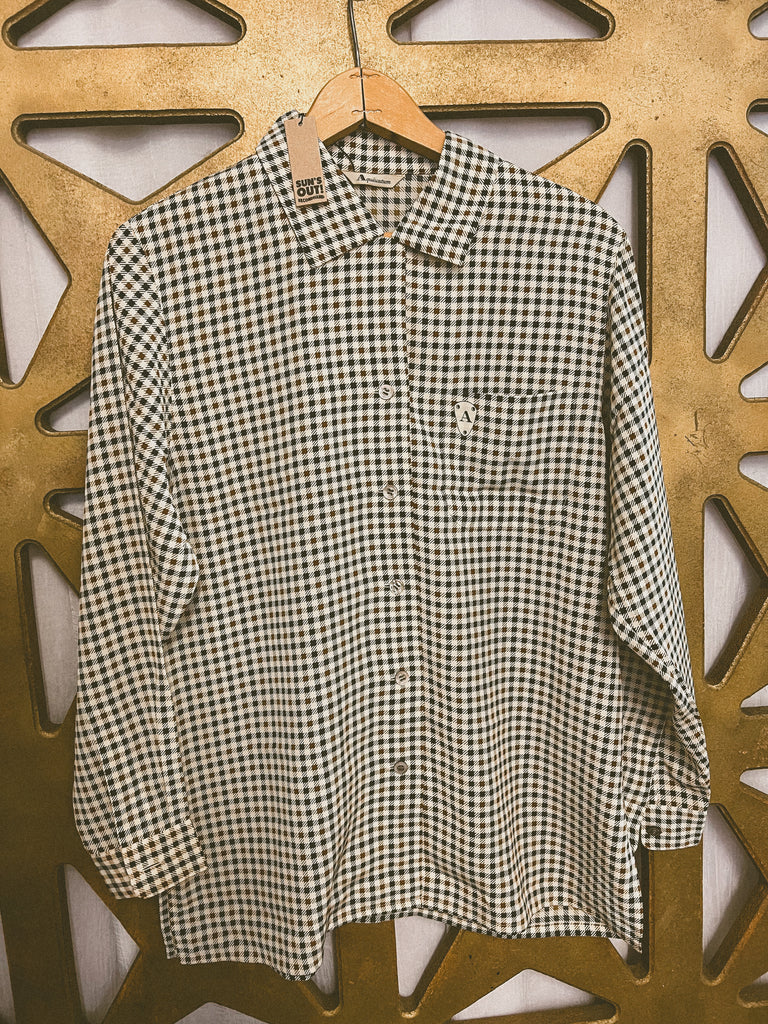 Pre-Loved Hounds Tooth Vintage Long-Sleeve Button Up Blouse