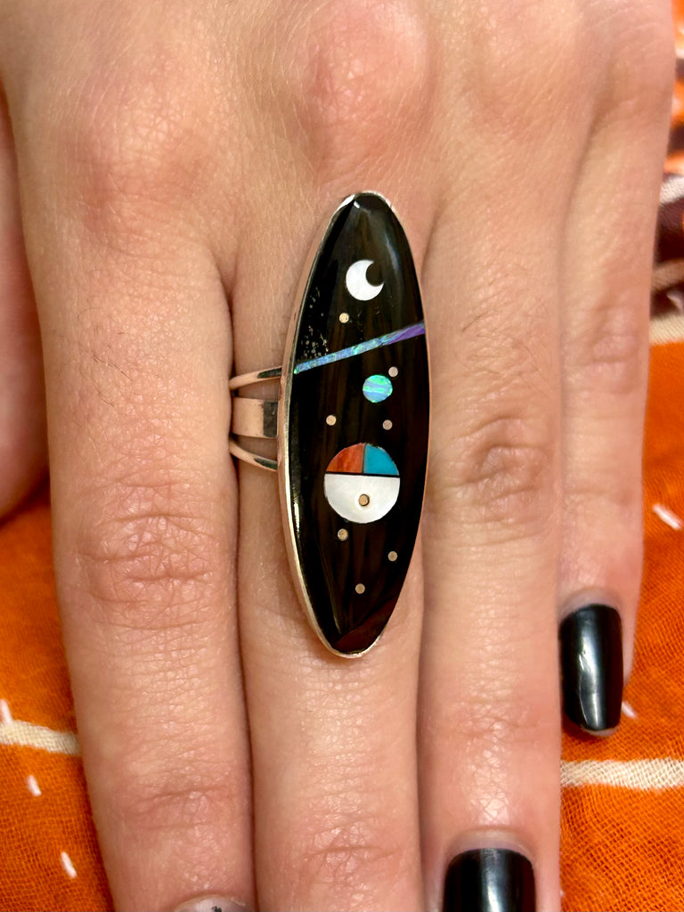 Onyx Turquoise Pearl Galaxy Ring