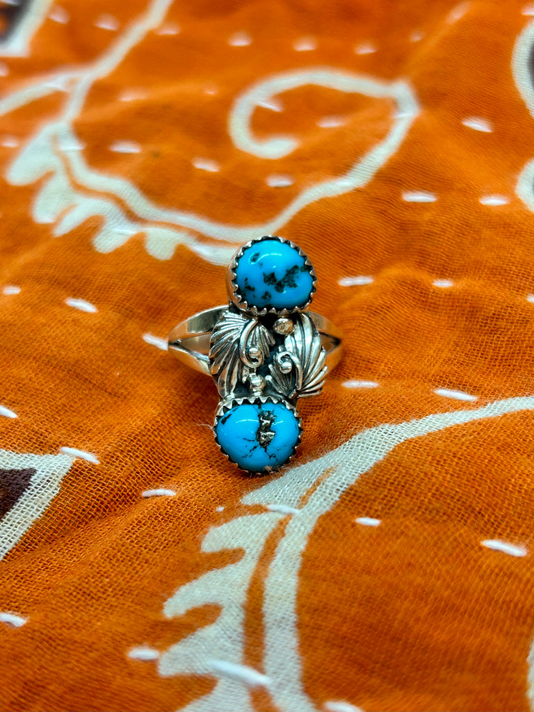 Feather and Turquoise Pair Silver Ring