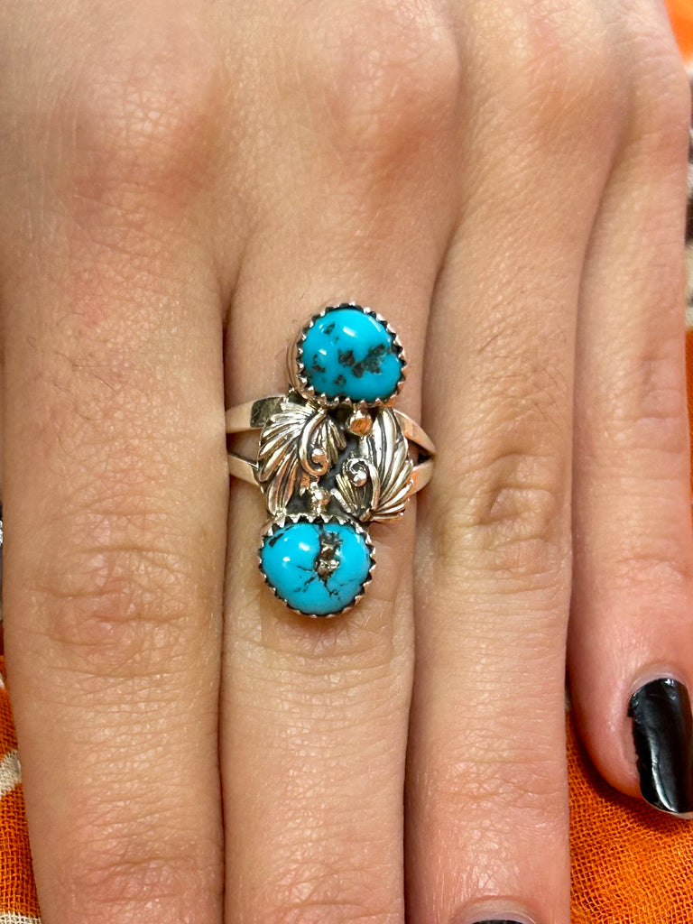 Feather and Turquoise Pair Silver Ring