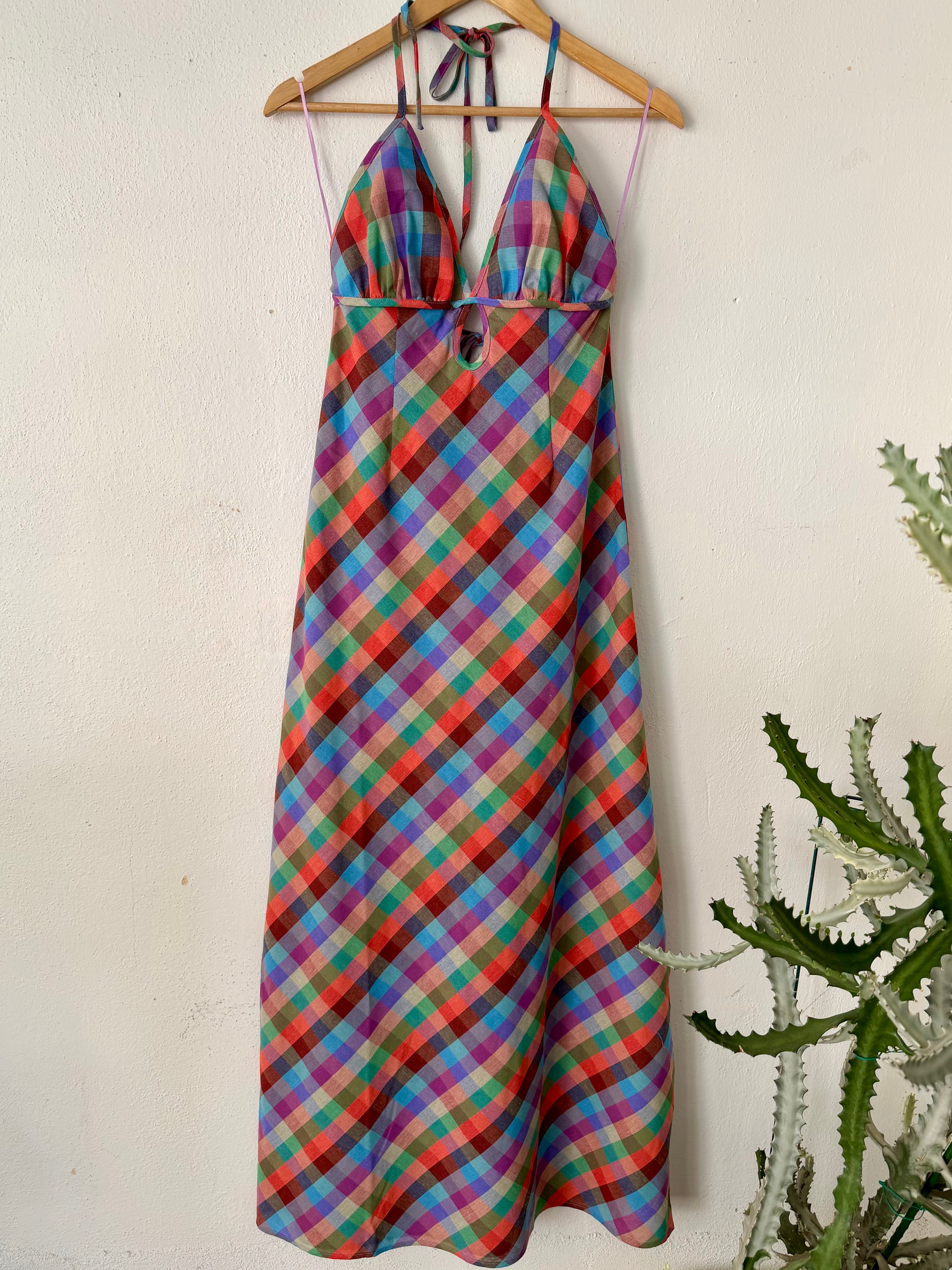 cotton madras halter dress Marisol Madras Mini Halter Dress (Women)
