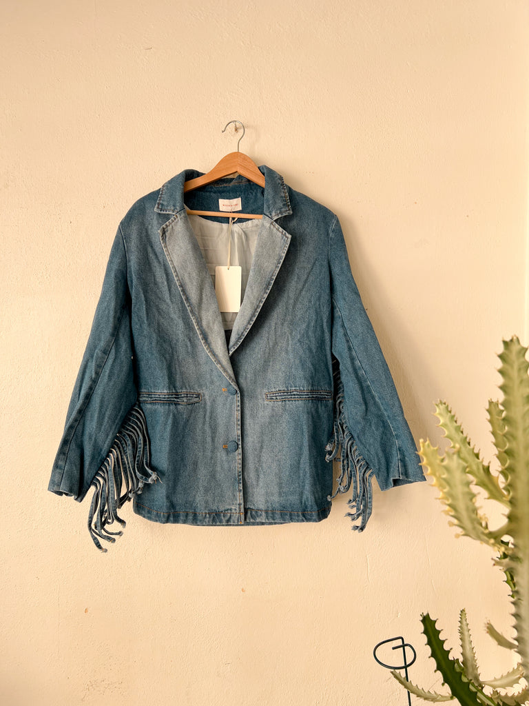 Denim Fringe Blazer