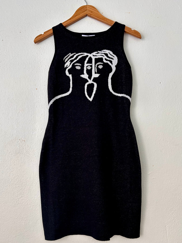 Doodle Faces Intarsia Knit Mini Dress