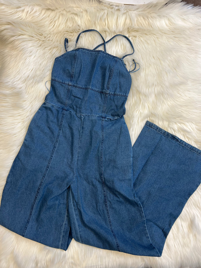 Lace Up Denim Jumpsuit