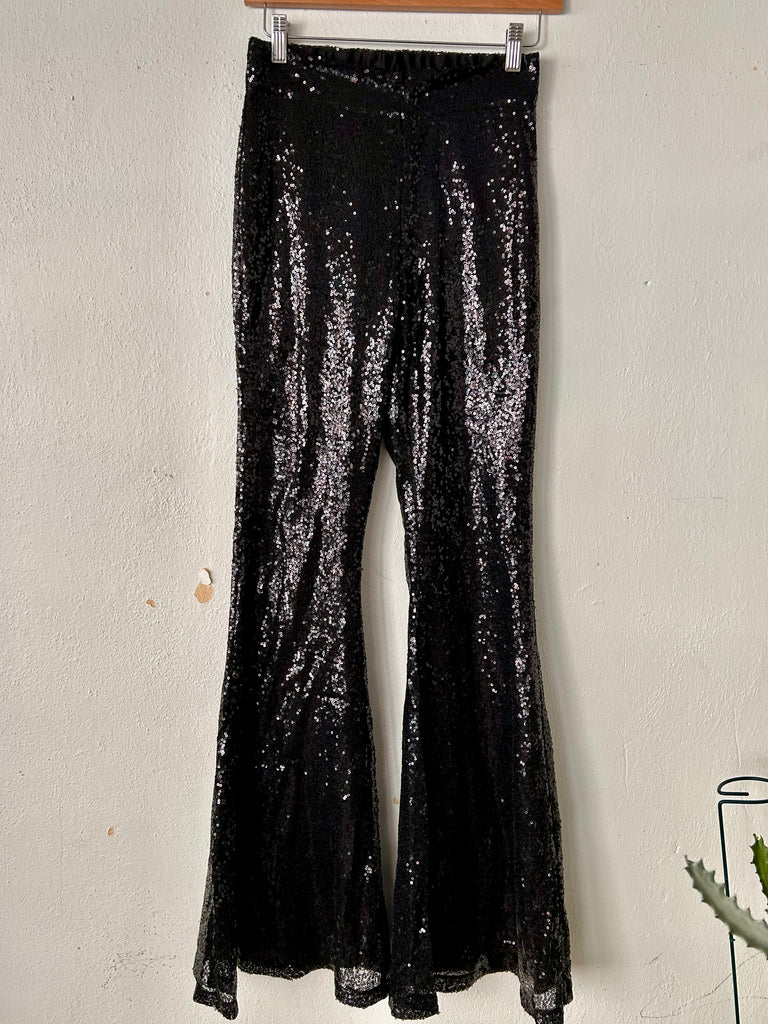 Black Sequin Bell Bottoms