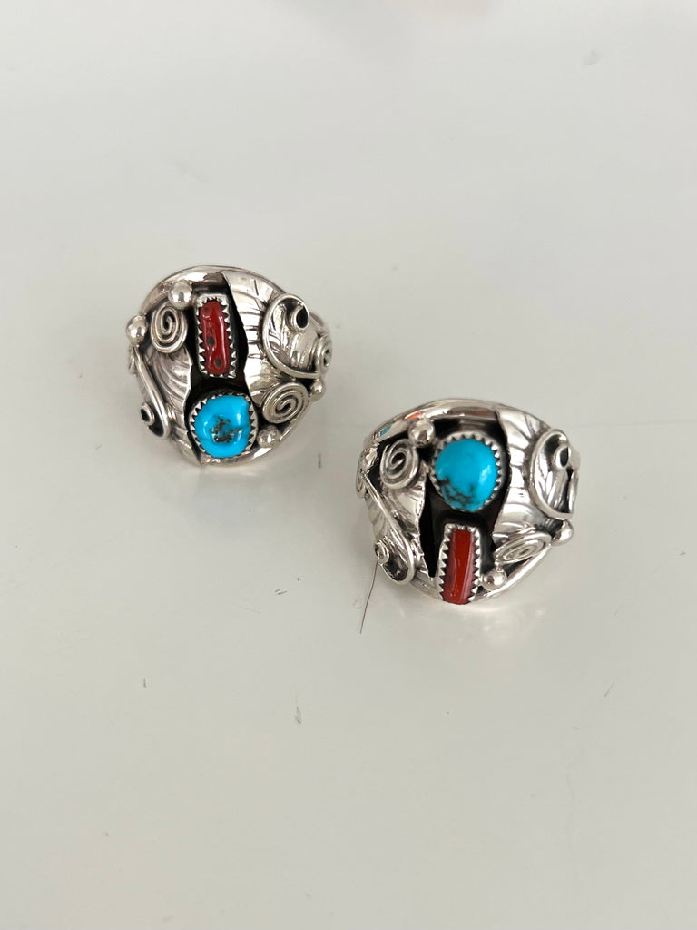 Native Turquoise & Coral Ring Sz. 11.5
