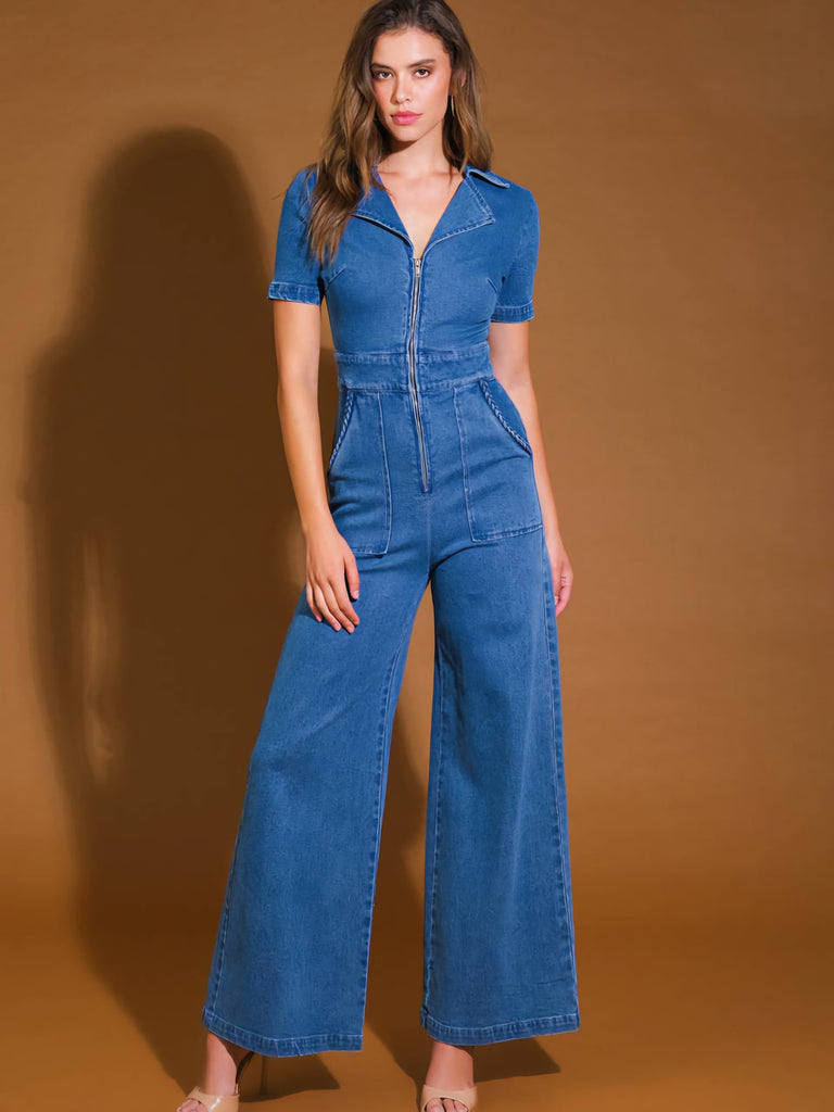 Catch Your Gaze Denim Jumpsuit