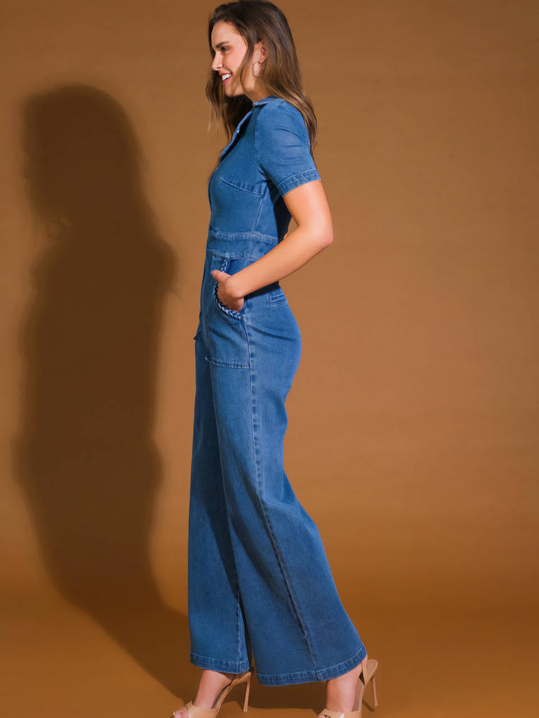 Catch Your Gaze Denim Jumpsuit