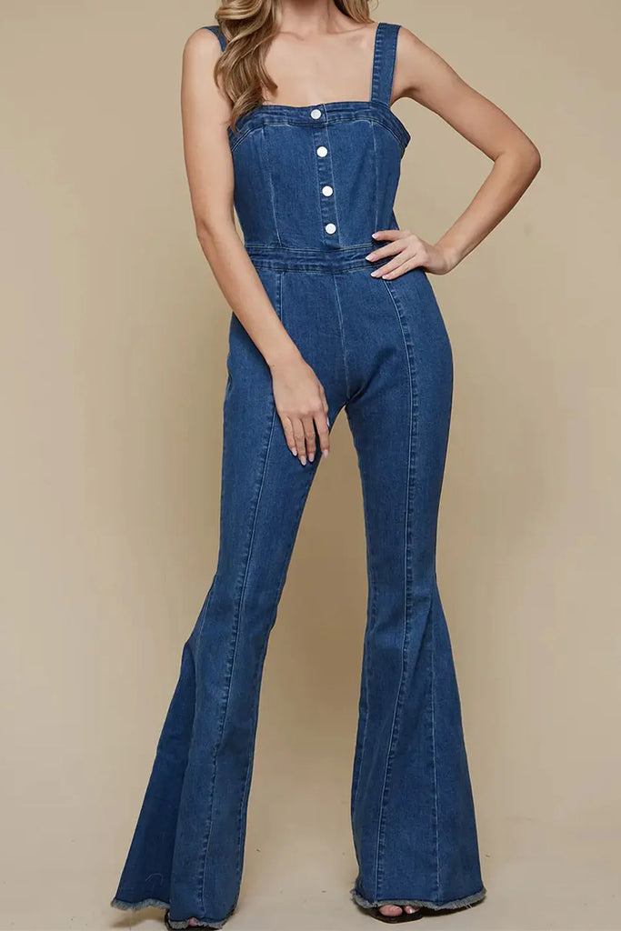 Button Down Denim Jumpsuit