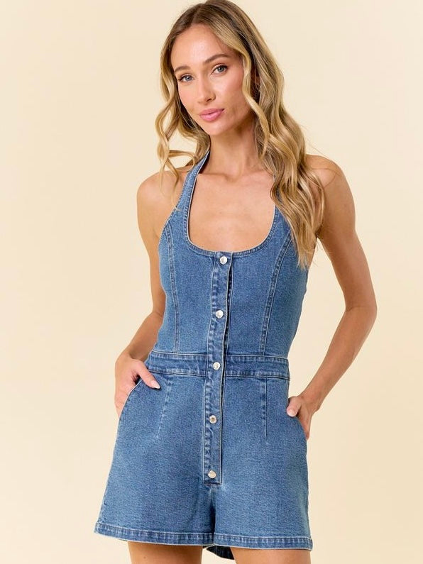 Denim Halter Romper