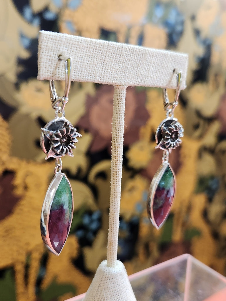 Globe Mallow and Ruby in Zoisite Earrings