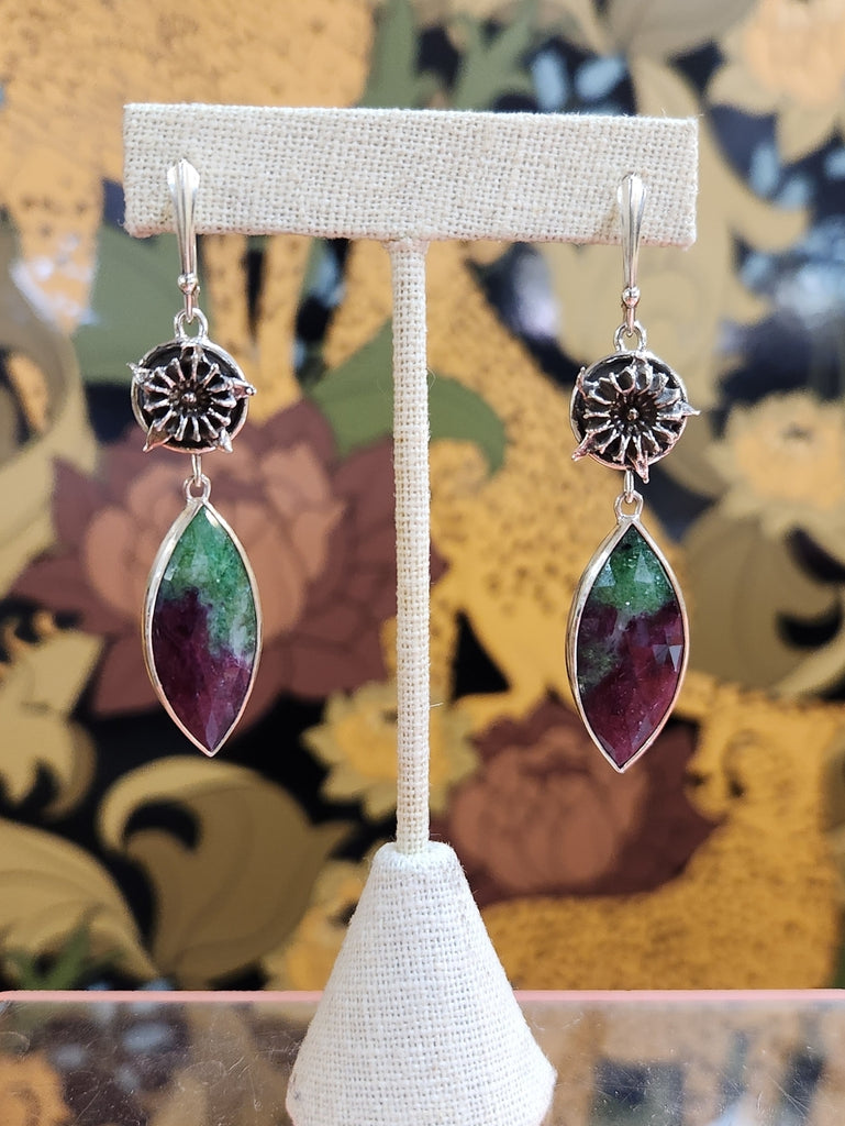 Globe Mallow and Ruby in Zoisite Earrings