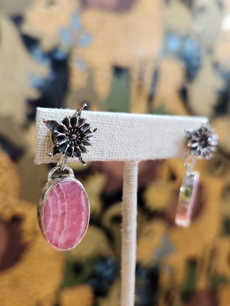 Globe Mallow and Rhodochrosite Earrings