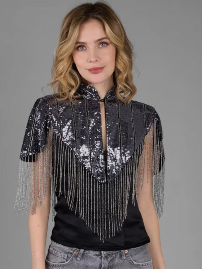 Sequin Fringe Cape