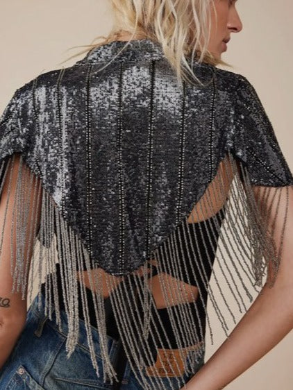 Sequin Fringe Cape