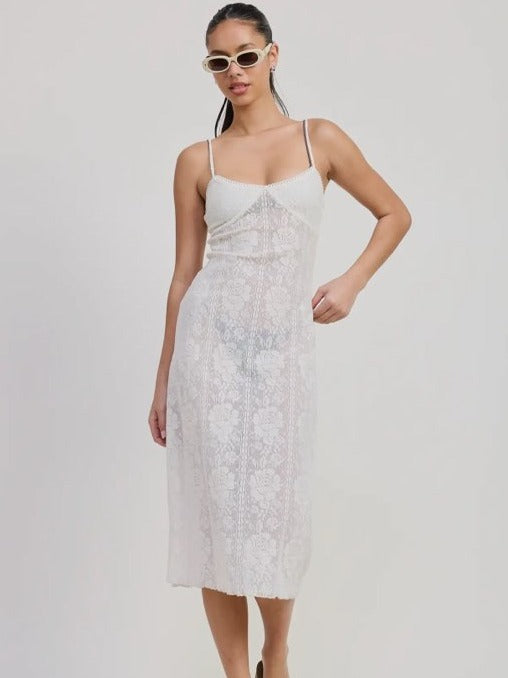 Off White Lace Midi Dress