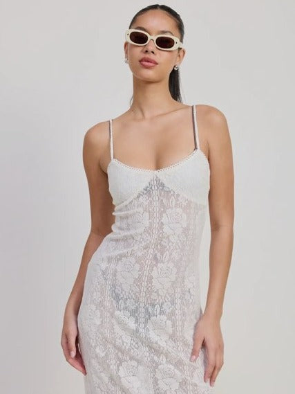 Off White Lace Midi Dress
