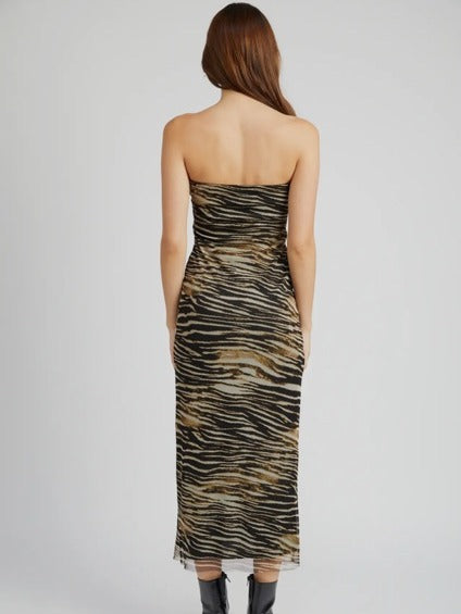 Zebra Stripe Strapless Midi Dress