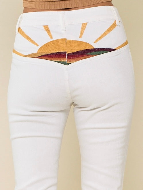 Summer Breeze White Embroidered Flares