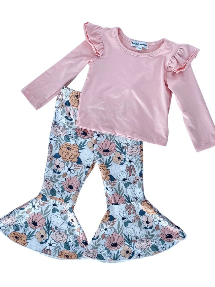 Lina Cream Boho Floral Bell Bottoms