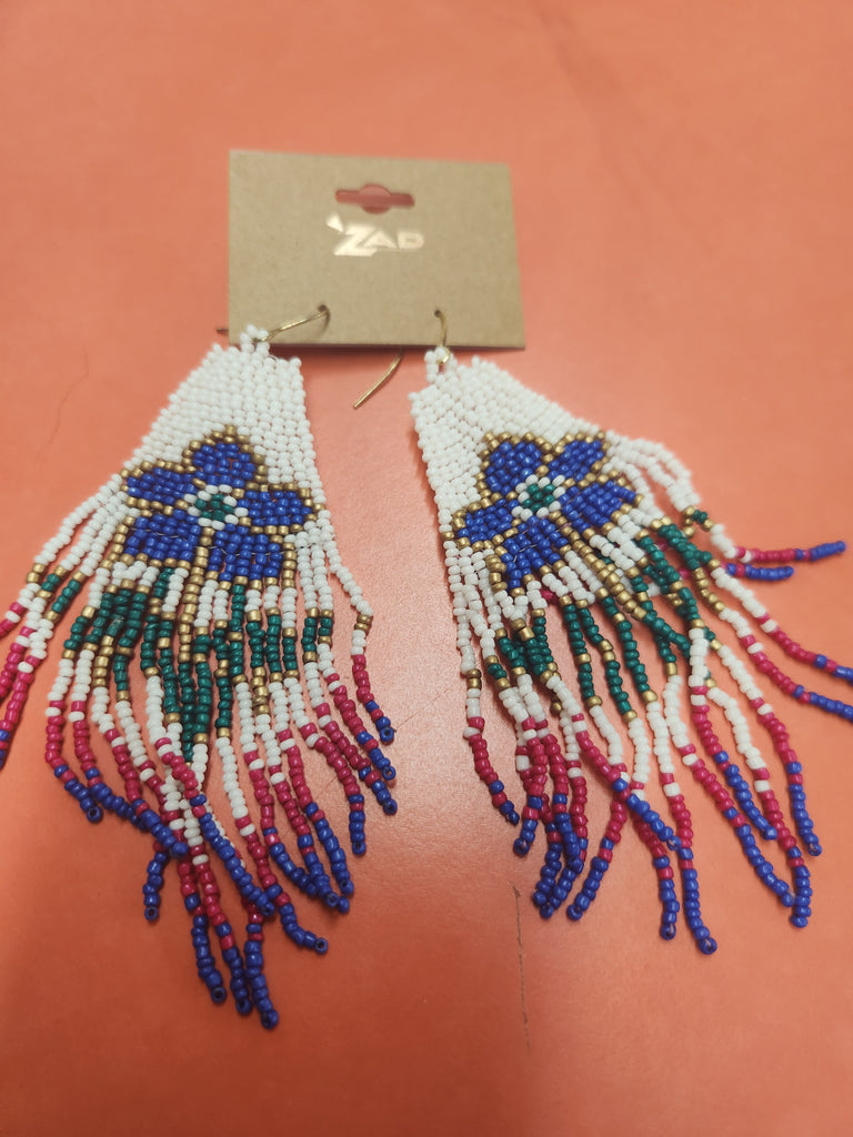 Blue Flower Fringe Earrings