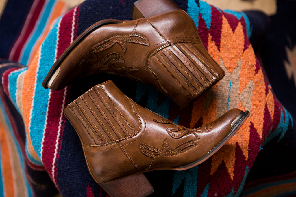 Mary Cowboy Boot in Brown Faux Leather
