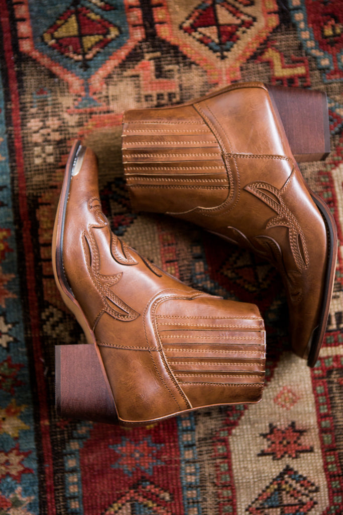 Mary Cowboy Boot in Brown Faux Leather
