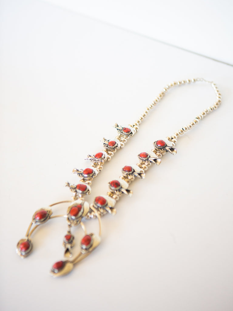 Coral Squash Blossom Necklace
