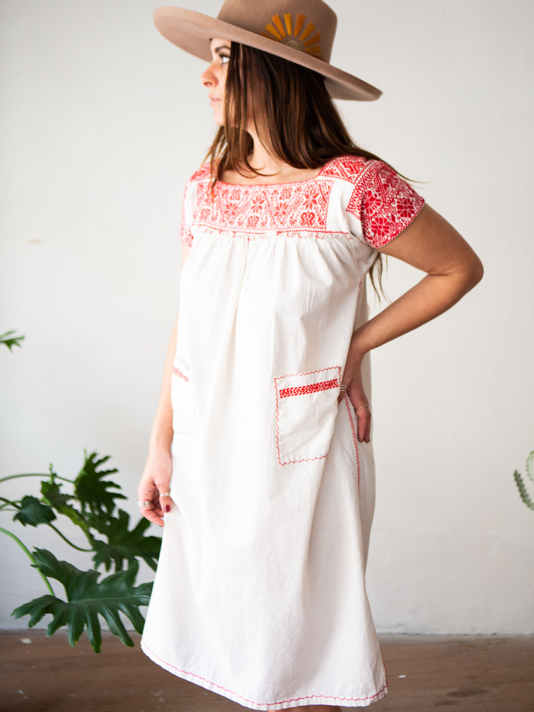 Mexican Embroidered Dress with Pockets