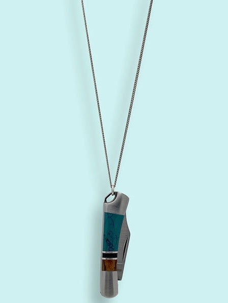 Turquoise & Wood Knife Necklace