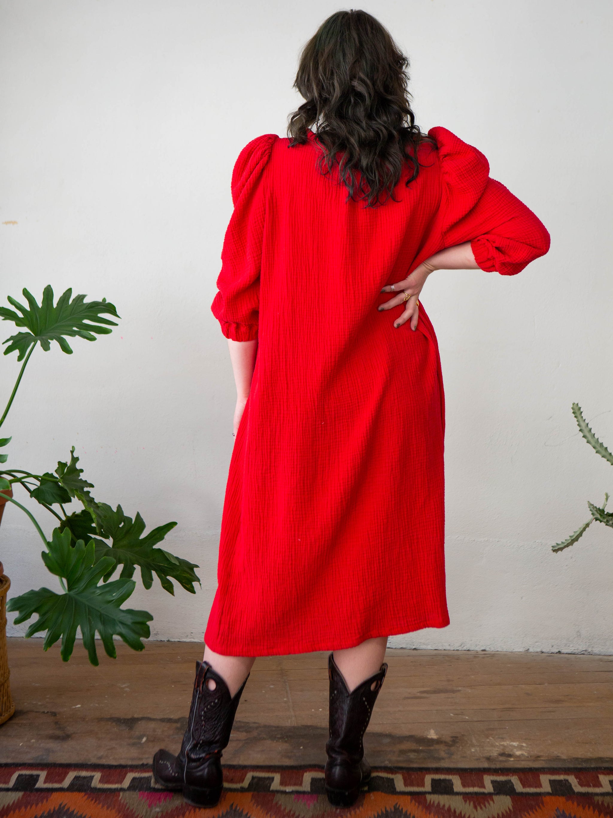 red gauze dress CINCHED MINI DRESS IN RED GAUZE