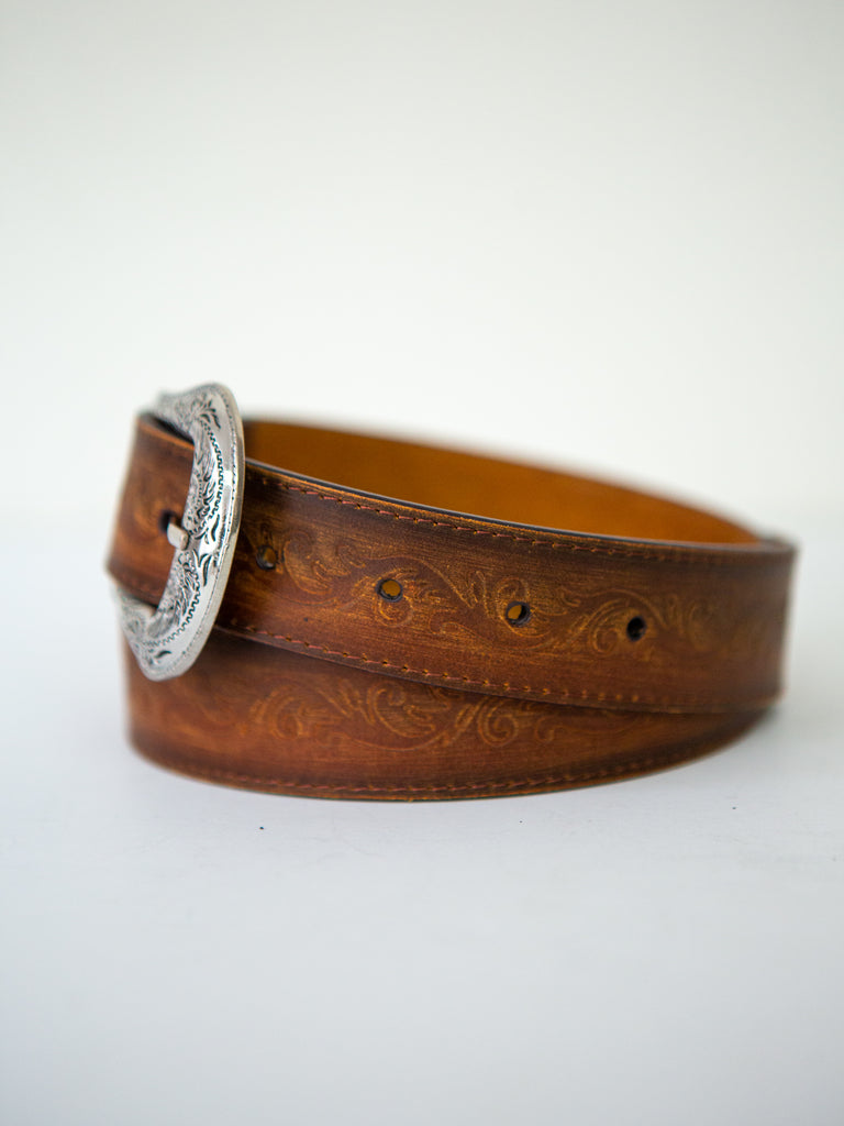Brown Tooled Leather Belt
