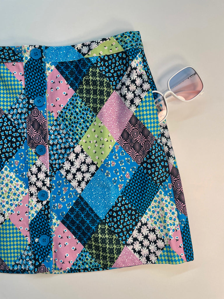 Patchwork Button Down Skirt Classic Rock Couture