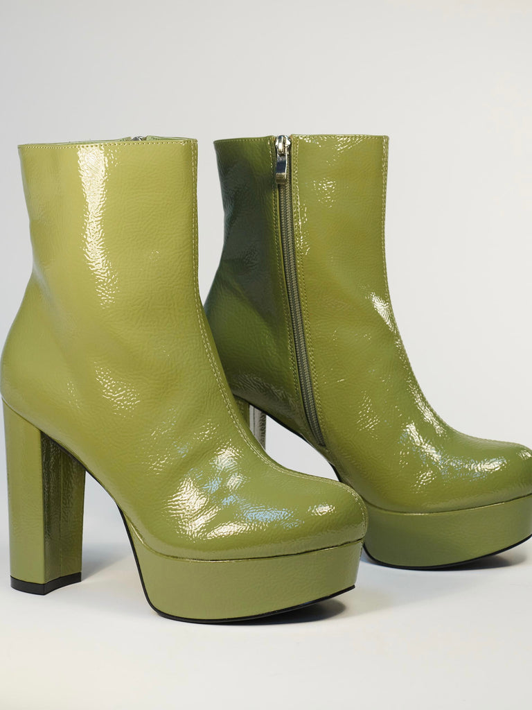 Avocado Green Platform Heel Ankle Boots