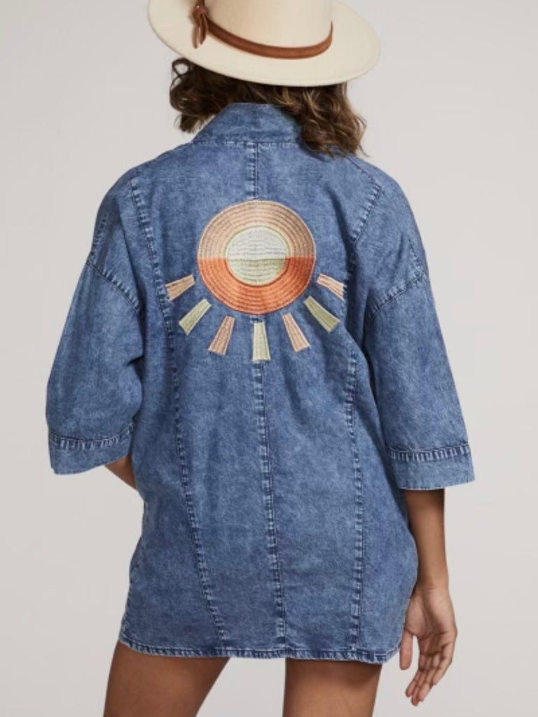 Stitched Sun Denim Kimono/Shirt