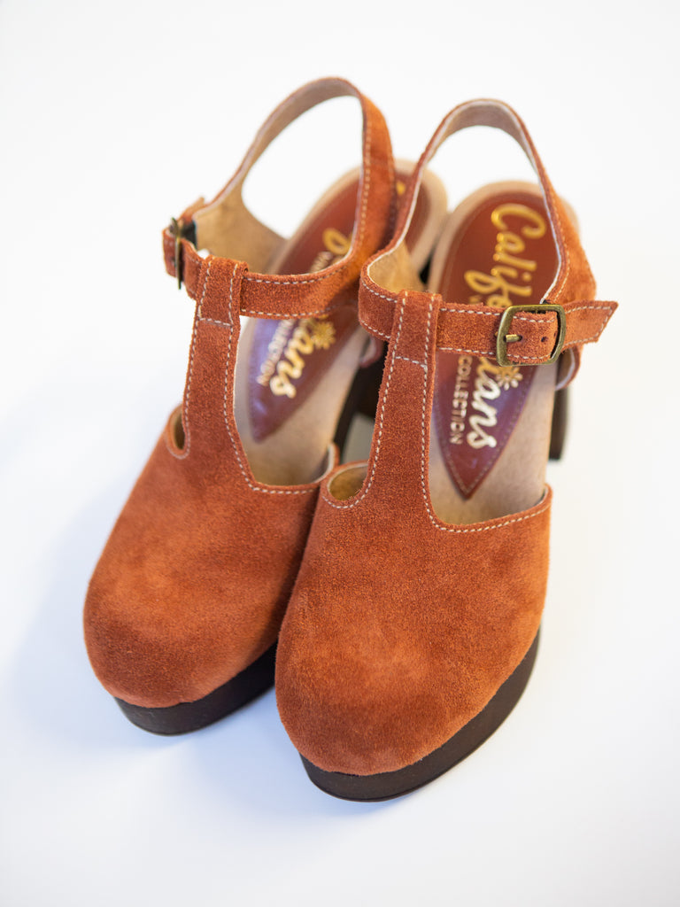 Leather Wooden T Strap Shoes