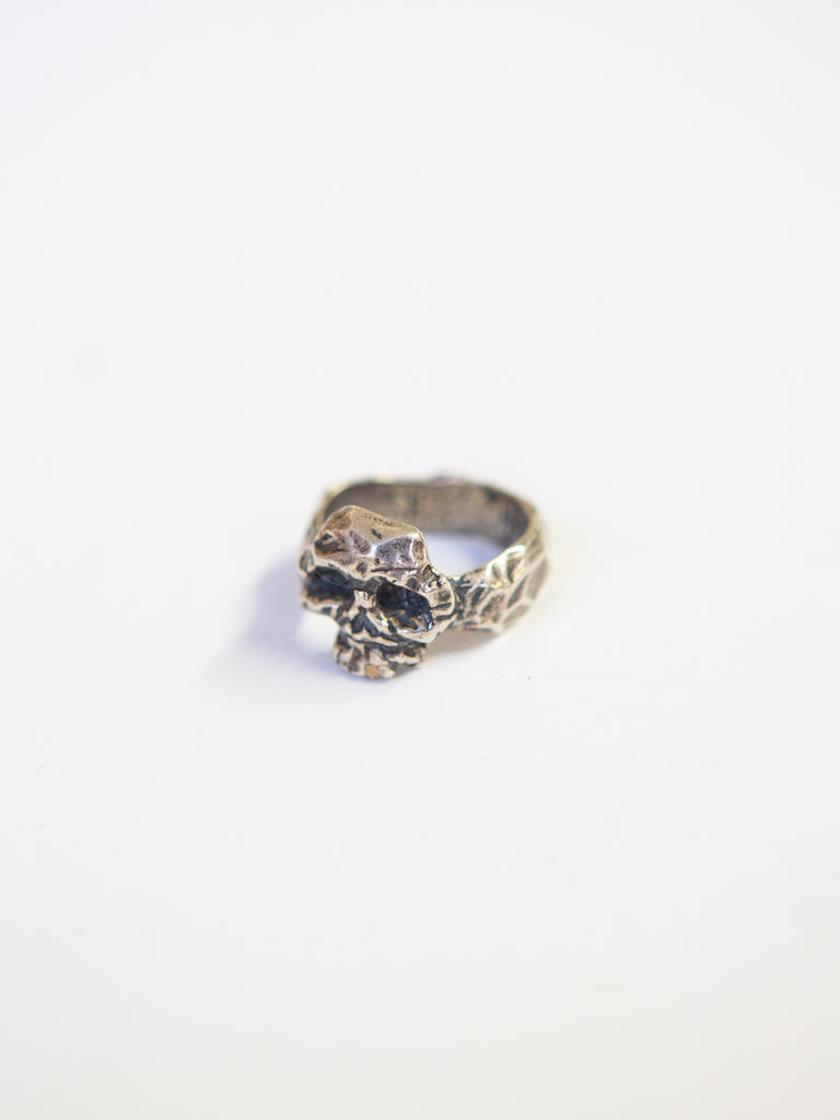 Silver Skull Ring With 14K Tooth