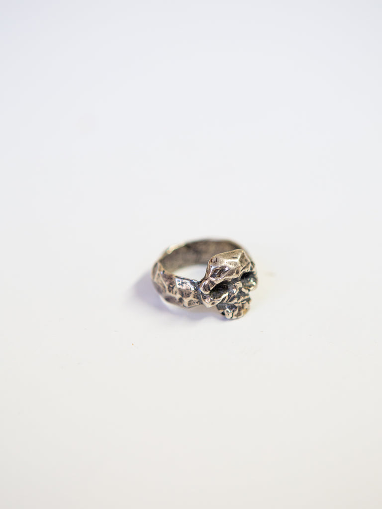 Silver Skull Ring With 14K Tooth