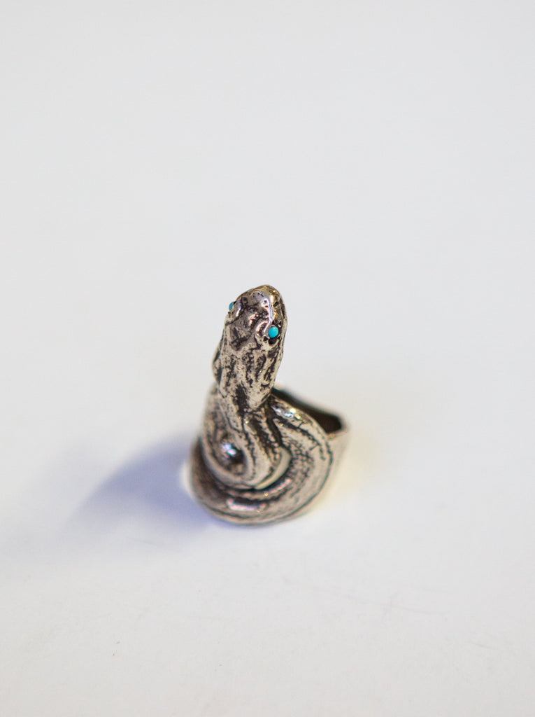 Silver Snake Ring With Turquoise Eyes